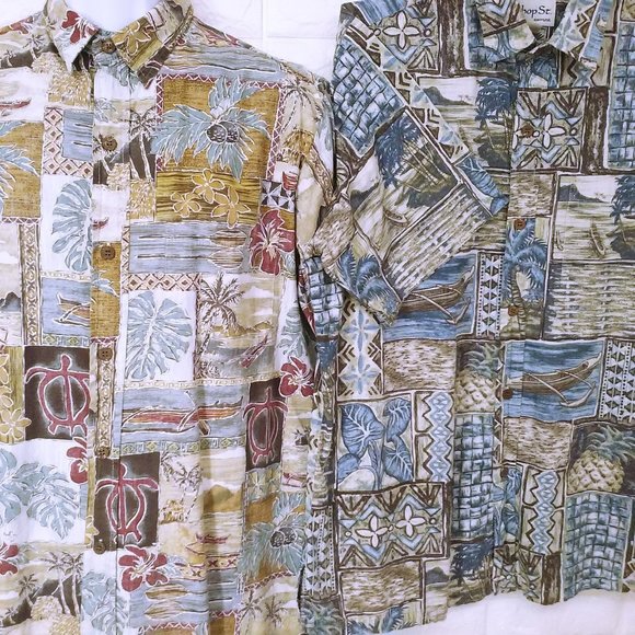 Lot of 2 Vintage Aloha Shirts Bishop Street Hawaii -L Pocket SSL Vents Tropical - Picture 3 of 12